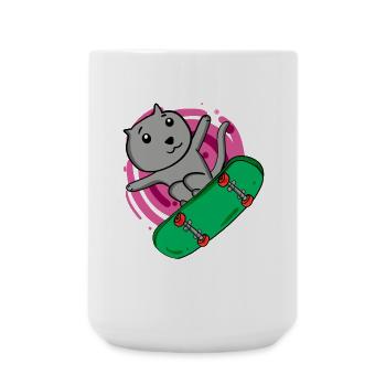 Katze Russisch Blau als Skater mit Skateboard - Große Tasse 440 ml - Weiß - Vorne