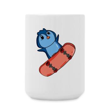 Pinguin als Skater mit Skateboard - Große Tasse 440 ml - Weiß - Vorne
