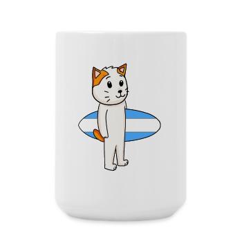 Surfboard Katze Japanese Bobtail Surfen Geschenk - Große Tasse 440 ml - Weiß - Vorne