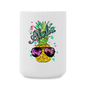 Aloha Ananas mit Sonnenbrille - Große Tasse 440 ml - Weiß - Vorne
