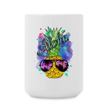 Bunte Ananas mit cooler Sonnenbrille - Große Tasse 440 ml - Weiß - Vorne