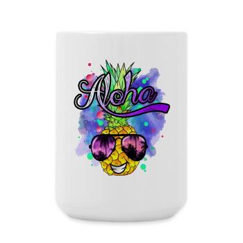 lustige Ananas cool und farbenfroh - Große Tasse 440 ml - Weiß - Vorne