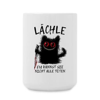 Wuschelige Grinsekatze Verrückte Katze Mit Messer - Große Tasse 440 ml - Weiß - Vorne