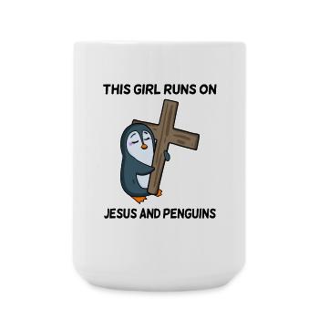 Pinguin und Christentum Kreuz Liebe Mädchen - Große Tasse 440 ml - Weiß - Vorne