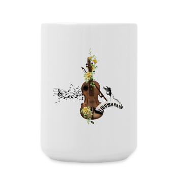 Magnifique violon avec piano et fleurs. - Grande tasse 440 ml - blanc - Devant