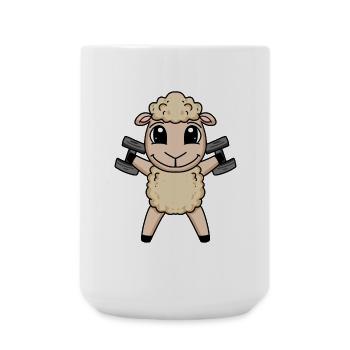 Bodybuilder Schaf Fitness Motivation Geschenk - Große Tasse 440 ml - Weiß - Vorne