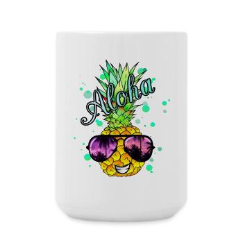 Aloha Ananas mit Farbspritzern - Große Tasse 440 ml - Weiß - Vorne