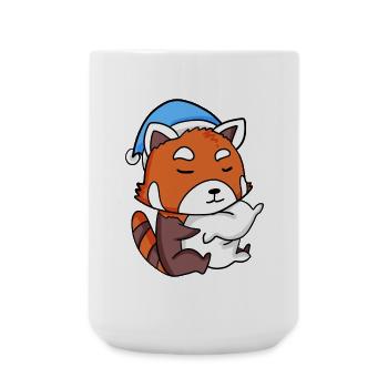 red panda with pillow and sleeping cap - Large Mug 440 ml - white - Front