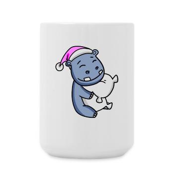 Hippo with pillow and sleeping cap - Large Mug 440 ml - white - Front