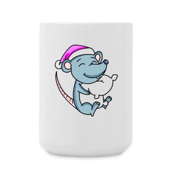 Mouse with pillow and sleeping cap - Large Mug 440 ml - white - Front
