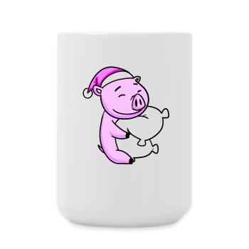 Pig with pillow and sleeping cap - Large Mug 440 ml - white - Front