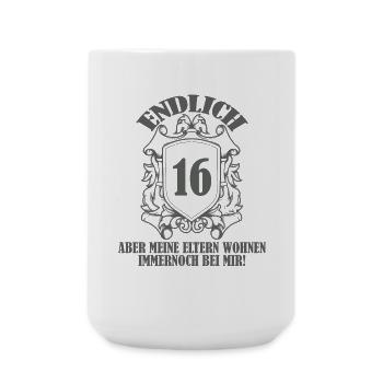 Endlich 16 Gebuststag Spruch für den Geburtstag - Große Tasse 440 ml - Weiß - Vorne