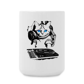 Cat DJ with mixer - Large Mug 440 ml - white - Front