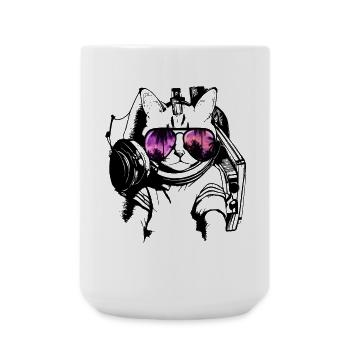 coole Katze DJ Kätzchen mitSonnenbrilleSonnenbrill - Große Tasse 440 ml - Weiß - Vorne