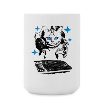 DJ cat with mixer - Large Mug 440 ml - white - Front