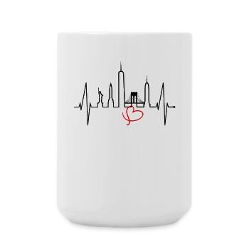 New York Skyline Herzschlag Herz USA Geschenk NY - Große Tasse 440 ml - Weiß - Vorne