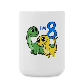 8. Geburtstag Junge - 8 Jahre Dino Geschenk - Große Tasse 440 ml - Weiß - Vorne