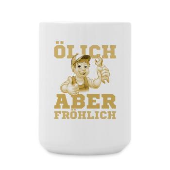 Öl & Fröhlicher Mechaniker - Große Tasse 440 ml - Weiß - Vorne