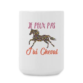 Je peux pas j'ai cheval florale poney equitation - Grande tasse 440 ml - blanc - Devant