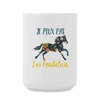 Je peux pas j'ai equitation florale poney cheval - Grande tasse 440 ml - blanc - Devant