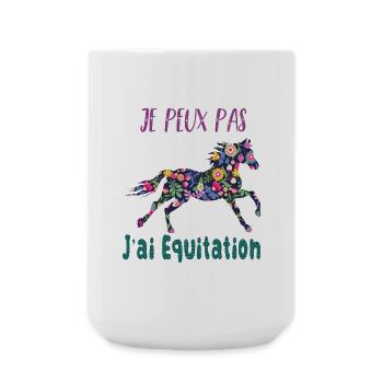 Je peux pas j'ai equitation florale poney cheval - Grande tasse 440 ml - blanc - Devant