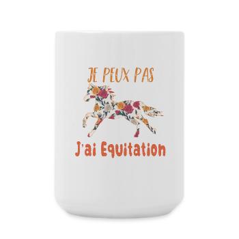 Je peux pas j'ai equitation florale poney cheval - Grande tasse 440 ml - blanc - Devant