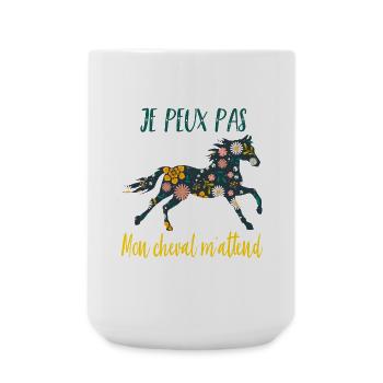 Je peux pas mon cheval m'attend - florale poney - Grande tasse 440 ml - blanc - Devant