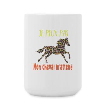 Je peux pas mon cheval m'attend - florale poney - Grande tasse 440 ml - blanc - Devant
