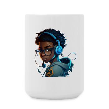 Digitaler Gaming-Charakter mit Headset - Große Tasse 440 ml - Weiß - Vorne