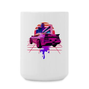 Retro Wave Sports Car Vaporwave Sunset - Large Mug 440 ml - white - Front