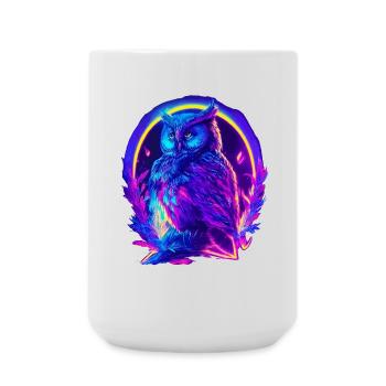 Mystically Glowing Owl Neon Synthwave - Large Mug 440 ml - white - Front