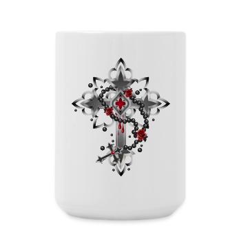 Cross made of Gothic elements and rosary - Large Mug 440 ml - white - Front