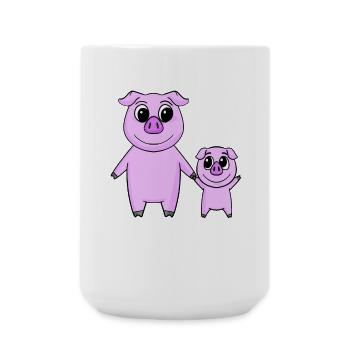 Schwein Familie - Schwein mit Baby - Schwein Motiv - Große Tasse 440 ml - Weiß - Vorne