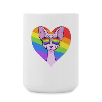 Regenbogen - Katze Sphynx-Katze mit Brille - Große Tasse 440 ml - Weiß - Vorne