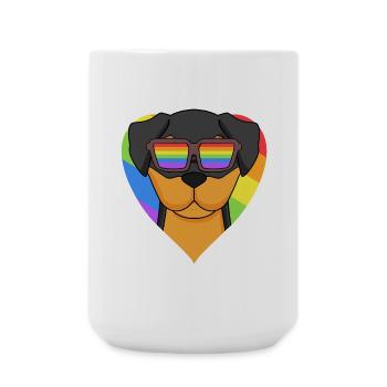 Rainbow - Chien Rottweiler avec lunettes et coeur - Grande tasse 440 ml - blanc - Devant