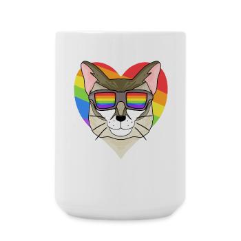 Regenbogen - Katze Singapura mit Brille und Herz - Große Tasse 440 ml - Weiß - Vorne