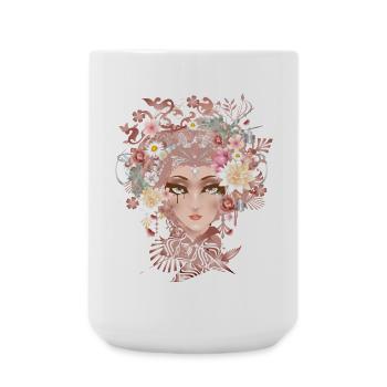 Portrait of a young woman with flowers in her hair - Large Mug 440 ml - white - Front