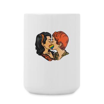 Liebespaar mit Regenbogenherz - Große Tasse 440 ml - Weiß - Vorne