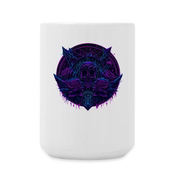 neon roses skull vaporwave - Large Mug 440 ml - white - Front