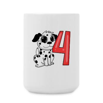 4 Geburtstag 4 Jahre alt mit Hund Motiv - vier - Große Tasse 440 ml - Weiß - Vorne