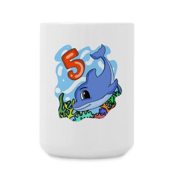 5th birthday motif dolphin - five years old - Large Mug 440 ml - white - Front