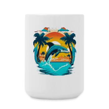 Springender Delphin im Sonnenuntergang - Große Tasse 440 ml - Weiß - Vorne