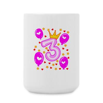 3ème anniversaire Fille Ballons Crown Stars - Grande tasse 440 ml - blanc - Devant