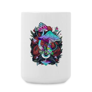 Psychedelic Mushroom - Eyes Art with Flowers - Large Mug 440 ml - white - Front