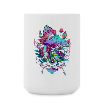 psychedelische Pilzkunst mit einem Auge und Blumen - Große Tasse 440 ml - Weiß - Vorne