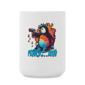 Pen.. guin penguin with pistol - Large Mug 440 ml - white - Front