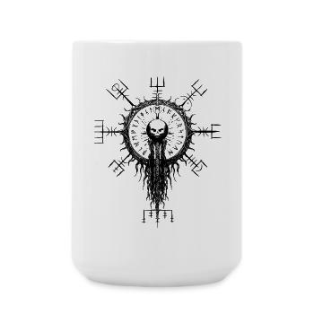 Vegvisir Totenkopf Wikinger Runen Kompass Okkult - Große Tasse 440 ml - Weiß - Vorne