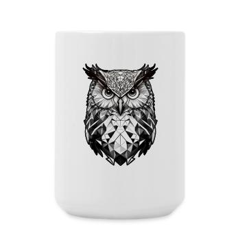 Geometrischer Eulenkopf schwarz weiss - Große Tasse 440 ml - Weiß - Vorne
