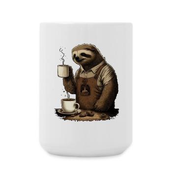 Sloth with apron and cups with fragrant coffee - Large Mug 440 ml - white - Front