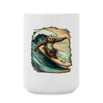 Surfing sloth has fun in the waves - Large Mug 440 ml - white - Front